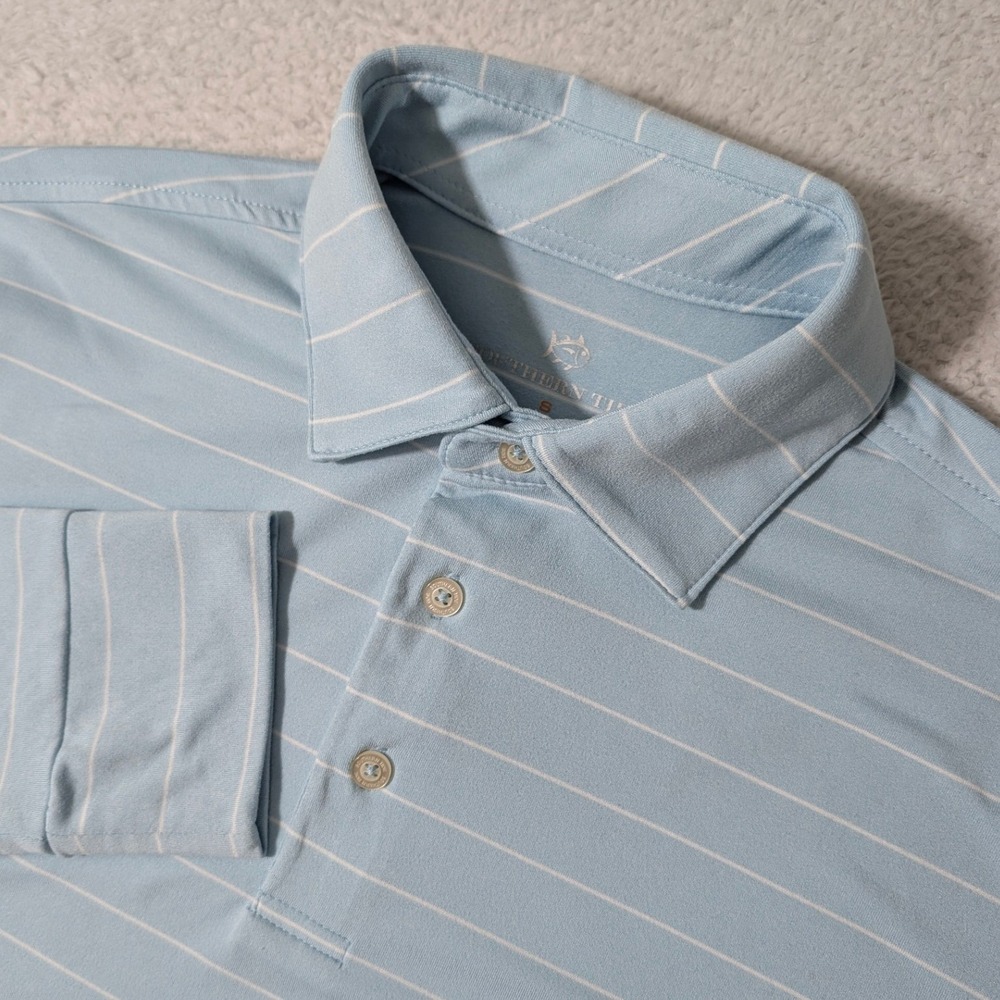 Southern Tide Polo Mens Sm Light Blue Striped L/S Stretch‎ Performance Shirt